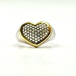 Lagos VINTAGE Caviar two Tone Silver & Gold Heart Ring Size 6.5